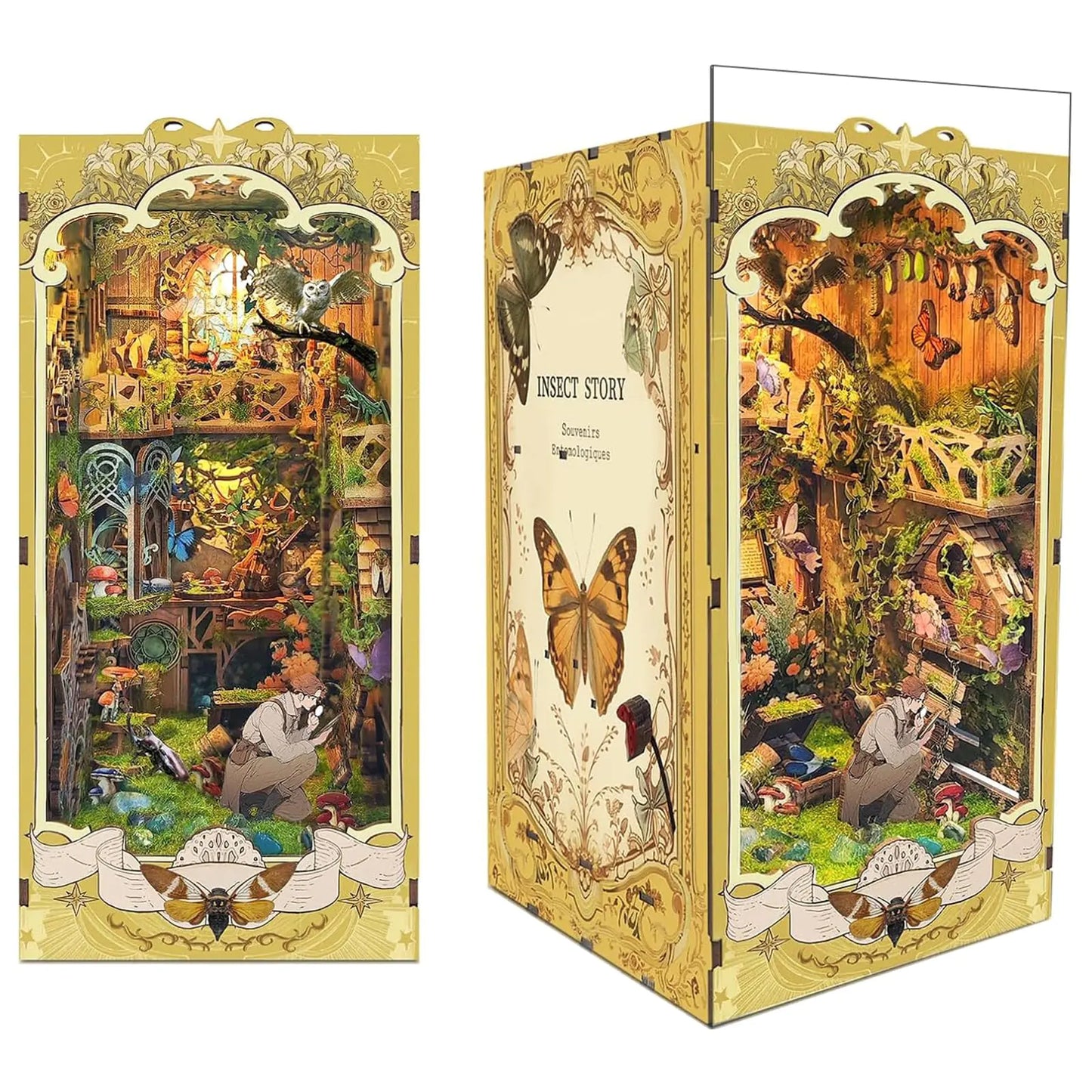 Fifijoy Book Nooks DIY Miniature Dollhouse Booknook Kit DIY Book Nook Kit 3D Wooden Puzzle Bookends Bookshelf Inserts Diorama for Teens and Adults (The Records of Insects)