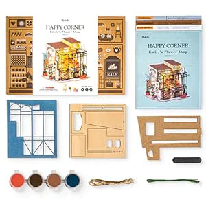 ROBOTIME Rolife DIY Miniature House Kit Emily's Flower Shop, Tiny House Kit For Adults To Build, Mini House Making Kit With Furniture, Halloween Christmas Decorations Gifts DG145