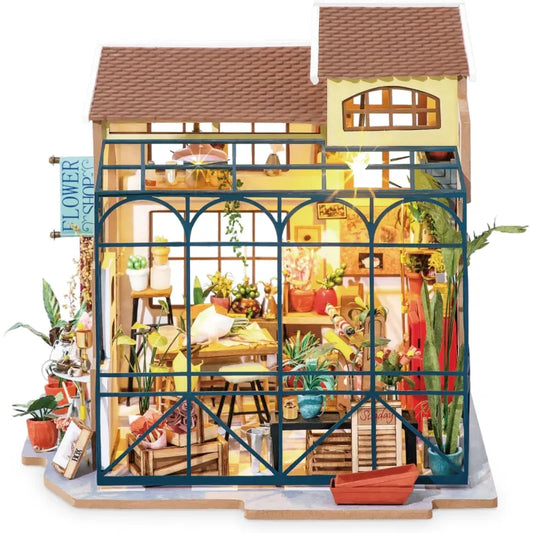 ROBOTIME Rolife DIY Miniature House Kit Emily's Flower Shop, Tiny House Kit For Adults To Build, Mini House Making Kit With Furniture, Halloween Christmas Decorations Gifts DG145