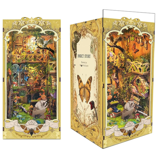 Fifijoy Book Nooks DIY Miniature Dollhouse Booknook Kit DIY Book Nook Kit 3D Wooden Puzzle Bookends Bookshelf Inserts Diorama for Teens and Adults (The Records of Insects)